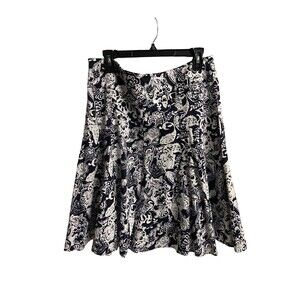 Ralph Lauren Chaps Skirt Womens Size10 Black White Tropical Print